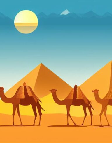 The group of camels in a desert
