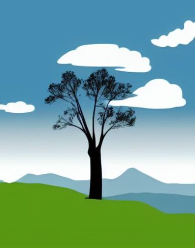 The mountain scene with a lone tree