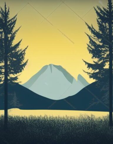 The mountain scene with a tree