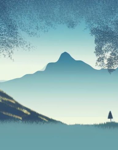 The mountain scene with tree in the foreground