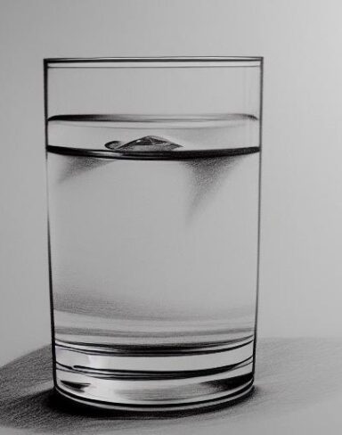 The pencil drawing of a glass of water