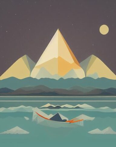 The sailboat in a lake with mountains