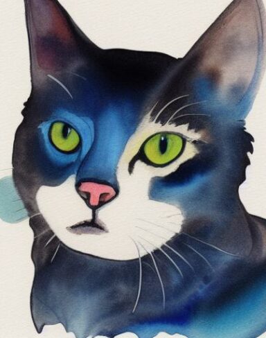 The watercolor drawing of a cat