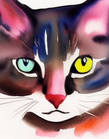 The watercolor painting of a cat
