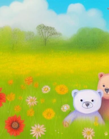 Two bears in the flower field
