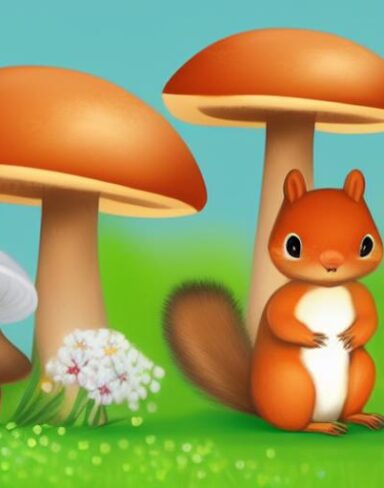 Two squirrels and the mushrooms