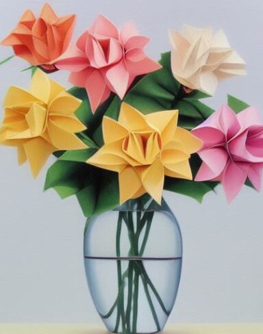 Vase filled with paper flowers
