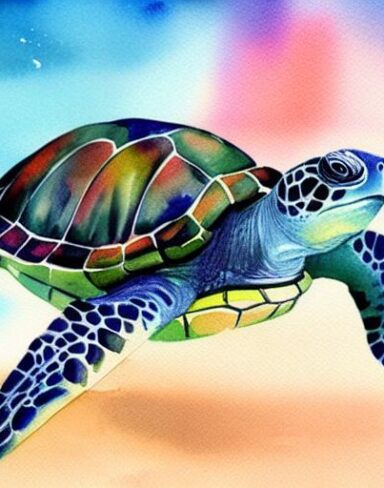 Watercolor painting of a sea turtle