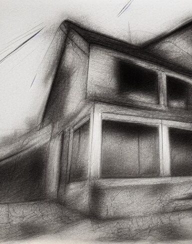 A art charcoal drawing of a house