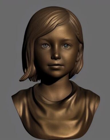 A bronze bust sculpture of girl