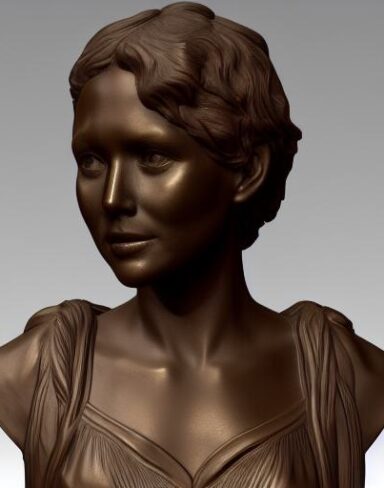 A bronze bust sculpture of one young lady
