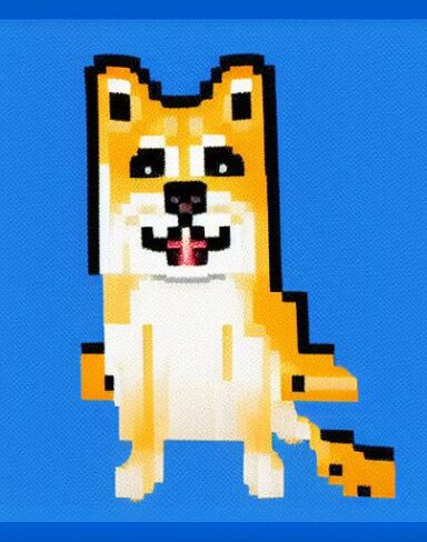 A dog sitting with blue background