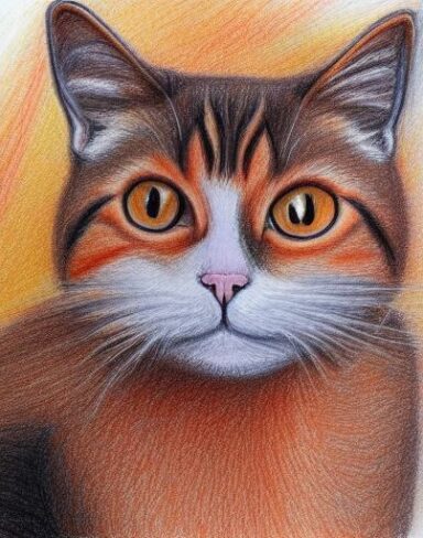 A drawing of a cat by crayon