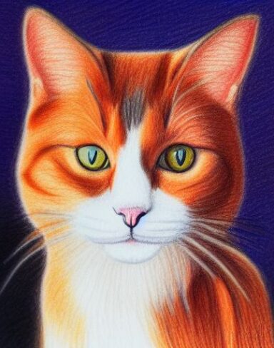 A drawing of a cat by crayon