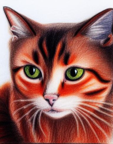 A drawing of a cat by crayon