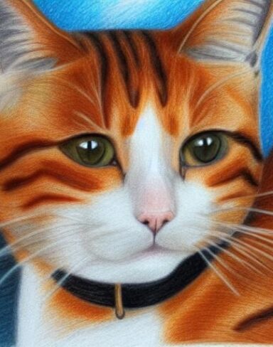 A drawing of a cat by crayon