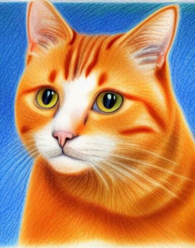 A drawing of a cat by crayon