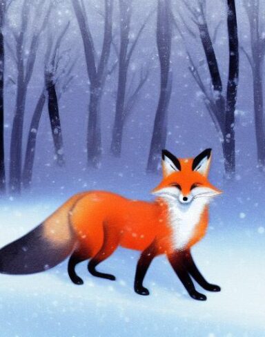 A fox sitting in the snow
