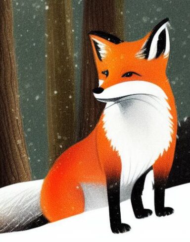 A fox that is sitting in the snow