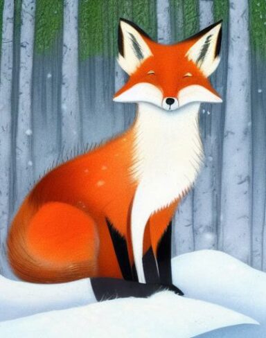 A fox that is sitting in the snow