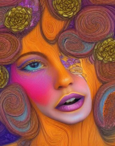 A highly detailed Psychedelic Art of a woman captured in an extreme close-up shot