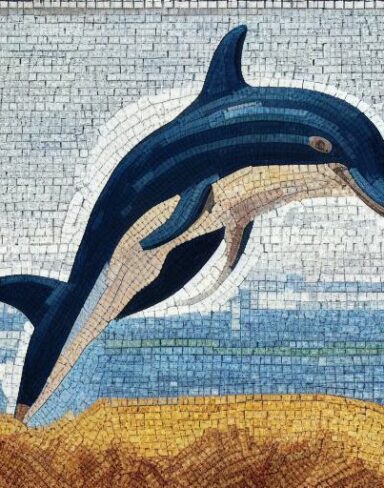 A mosaic of a dolphin in the costal inspired by Charles Ginner