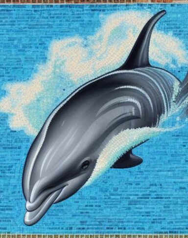 A mosaic of a dolphin in the costal inspired by Charles Ginner