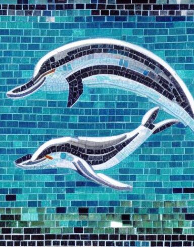 A mosaic of a dolphin in the deep ocean inspired by Charles Ginner