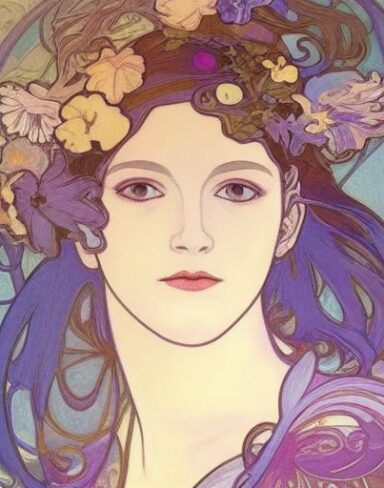 A painting of a woman with flowers in her hair
