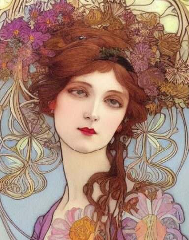 A painting of a woman with flowers in her hair