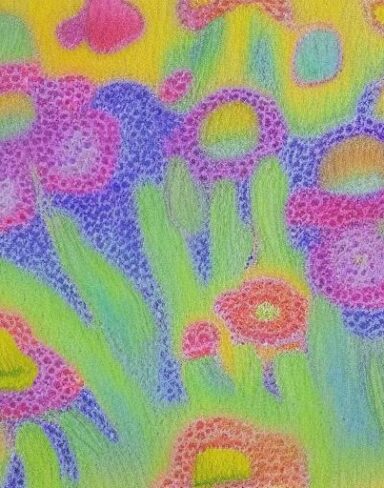 A painting of forest with flowers