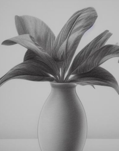 A pencil drawing of a plant in vase