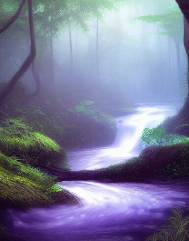 A water stream running through green forest