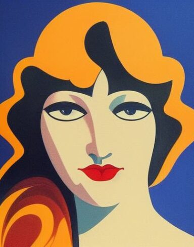 An art deco poster of a woman face
