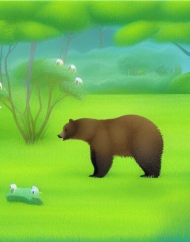 Bear on the lush green field
