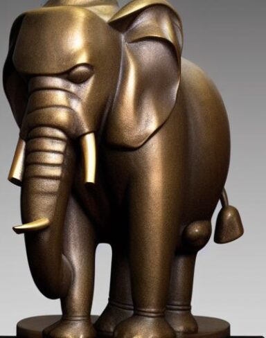 Bronze elephant and a rock statue