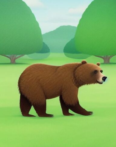 Brown bear with green field