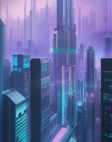 Digital city filled with some tall buildings