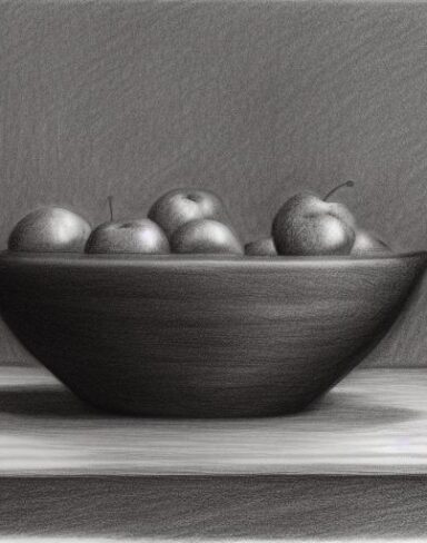 Drawing of fruit bowl on a table