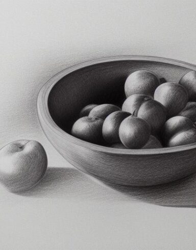 Drawing of fruit bowl on table