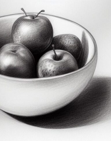 Drawing of fruit bowl on the table