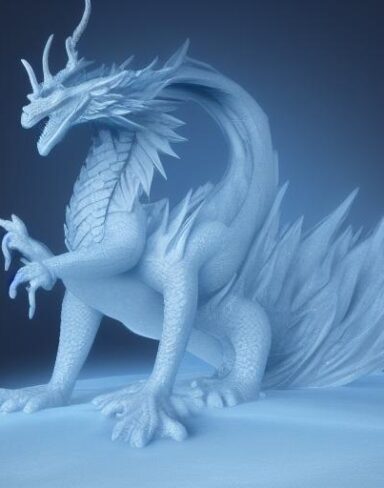 Frozen ice sculpture of a dragon