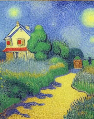 Painting of house in a garden