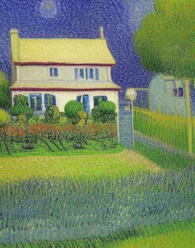 Painting of one house in a garden
