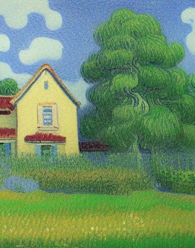 Painting of the house in garden