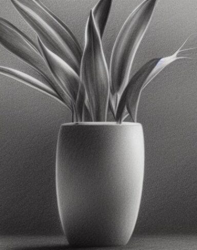 Pencil drawing of a plant in a vase