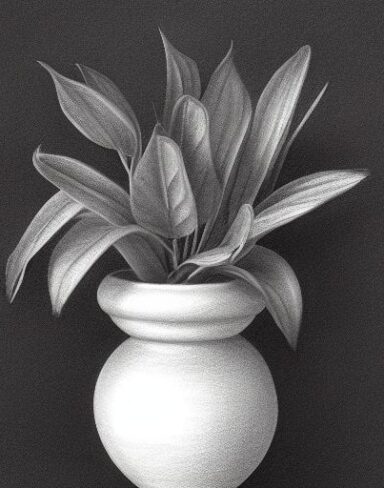 Pencil drawing of a plant in one vase