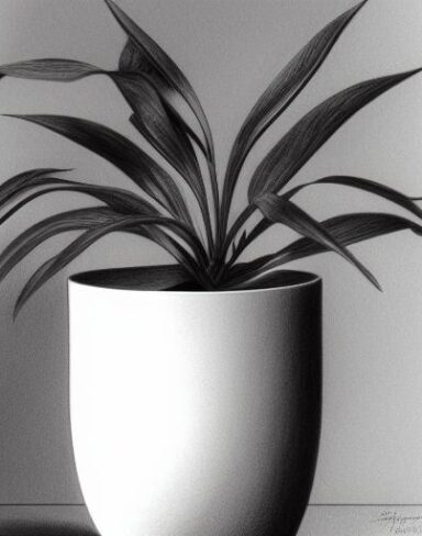 Pencil drawing of a plant in vase