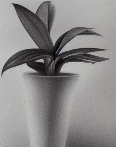 Pencil drawing of a plant in vase