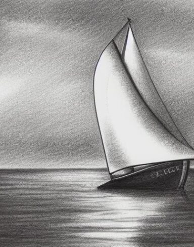 Pencil drawing of a sailboat in the water